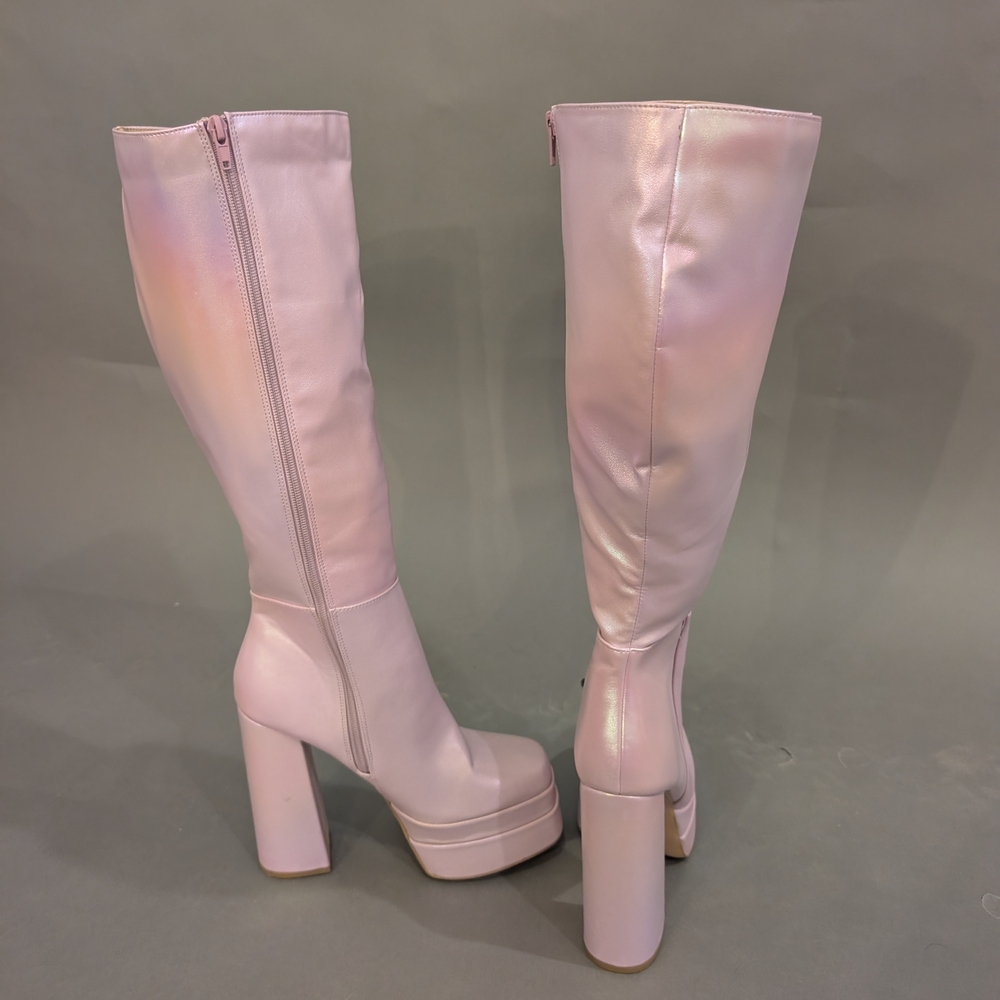 Chic Pastel Knee-High Heeled Barbicore Boots